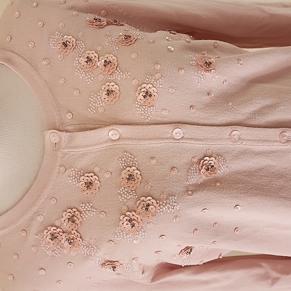 Charter club large light dusky rose sequined and beaded cardigan. - Picture 3 of 9